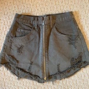 LF carmar olive green distressed zipup skirt